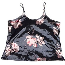 Vintage Shiny Satin Floral Sheer Cami Womens L NOS