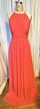 Babaroni Womens Deep Coral Sleeveless Long Chiffon Event Dress Sz M-L Pre-owned 