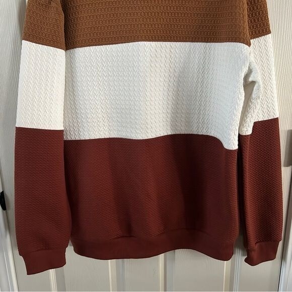 Zara Quilted Color Block Sweater Rust Tan Cream Sz XL Fall Winter image 4