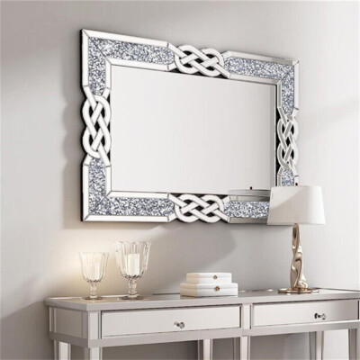 Crystal Accent Rectangle Glass Wall Mirror Diamonds Inlay Fireplace Home Decor