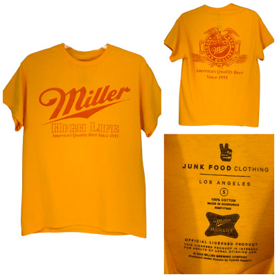Junk Food Clothing Los Angeles Sz S Miller High Life Beer Tee T Shirt Yellow