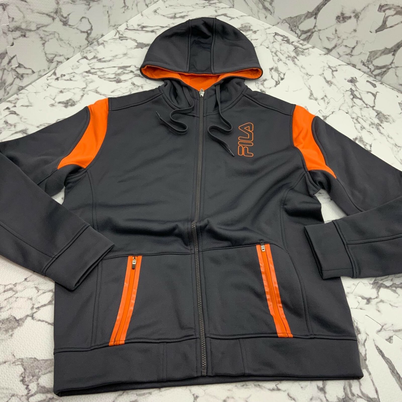 Giacca con cappuccio uomo Fila grigio arancione full zip pista