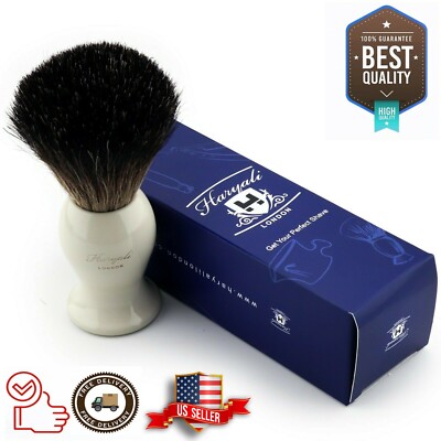 100% Black Badger Hair Men's Shaving Brush White Resin Handle Home Barber Shave