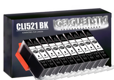10 Druckerpatronen kompatibel für Canon MP640 CLI-521BK black Chip