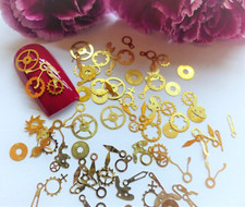 50 x Nail Art Gold Steam Punk Clock Watch Cog Parts Mix Small Thin Metal Spangle