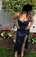 Windsor Navy Blue Sequin Mermaid Long Prom Formal Cruise Dress Size S/M