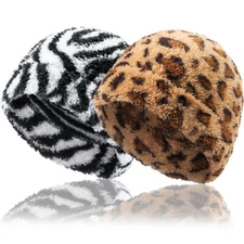 Zebra Stripes Beanie Hat Skull Cap Winter Hat Fluffy Warm Ski Cap for Men Women