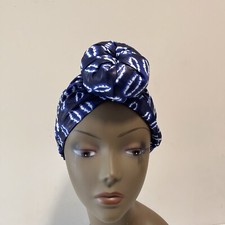 Blue Multicolor African Print Ankara Handmade Pre-tied Headwrap