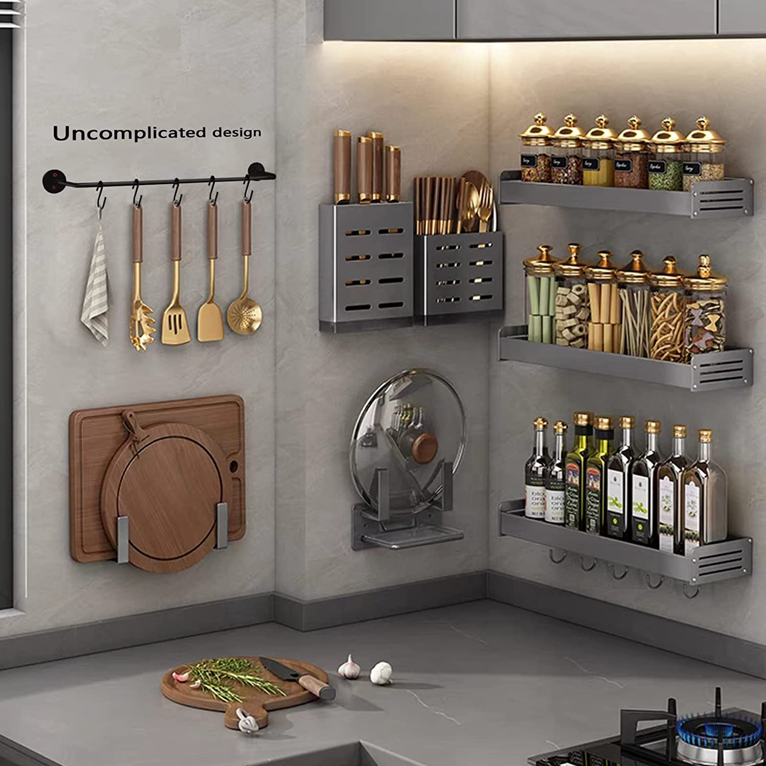 Coffee Mug Holder Wall Mounted Tea Cup Rack Rod with 5 Removable Hooks ...