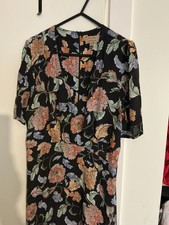 Kachel Anthropologie Midi Dress Womens UK 10 Black Floral Fit Flare Viscose Boho