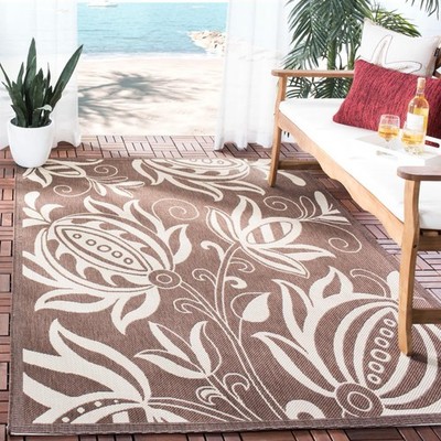 Washable Rug Outdoor Courtyard Collection - 5'3'' x 7'7'', Chocolate & Natural,...