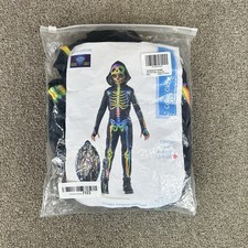 Halloween Skeleton Costume Boy  s Color Glow Blacklight Jumpsuit With Hood