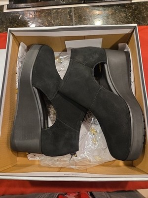 Bianca Volatile Black Suede Ankle Booties, Size 9m, with Platform Wedge Heel