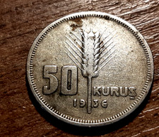 TURKEY .830 SILVER 50 KURUS 1936