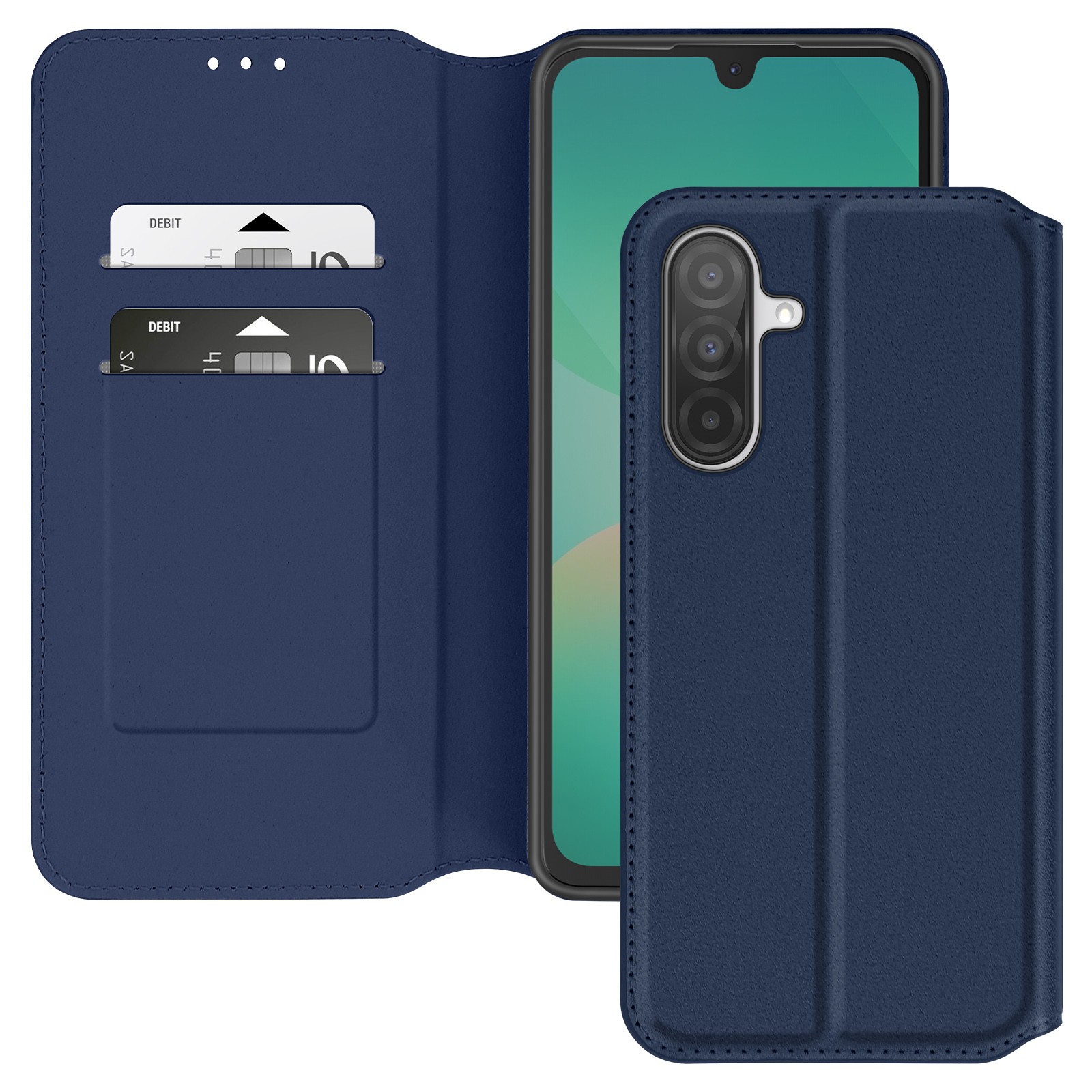 Étui clapet pour Galaxy A26 Avizar bleu pour éviter les rayures d'écran et ranger sa carte