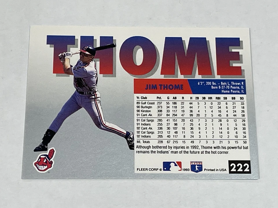 Fleer Baseball 1993 #222 - Jim Thome - Cleveland Indians Foto 2 de 2