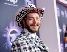 Post Malone White Cowboy Hat Face Tattoos Plaid Suit Event Photo Reprint