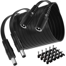 DC 12V Power Extension Cable 20ft 2 PCS 5.5mm x 2.1mm Cord Security Camera