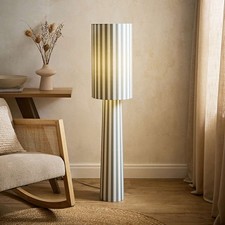Fabric Midi Floor Lamp Green Stripe Living Room Standard Free Standing Light