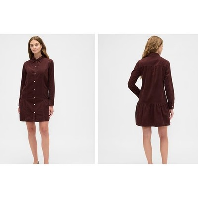 GAP Womens Size M Corduroy Tiered Button Down Dress Chocolate Bar Brown Cottage