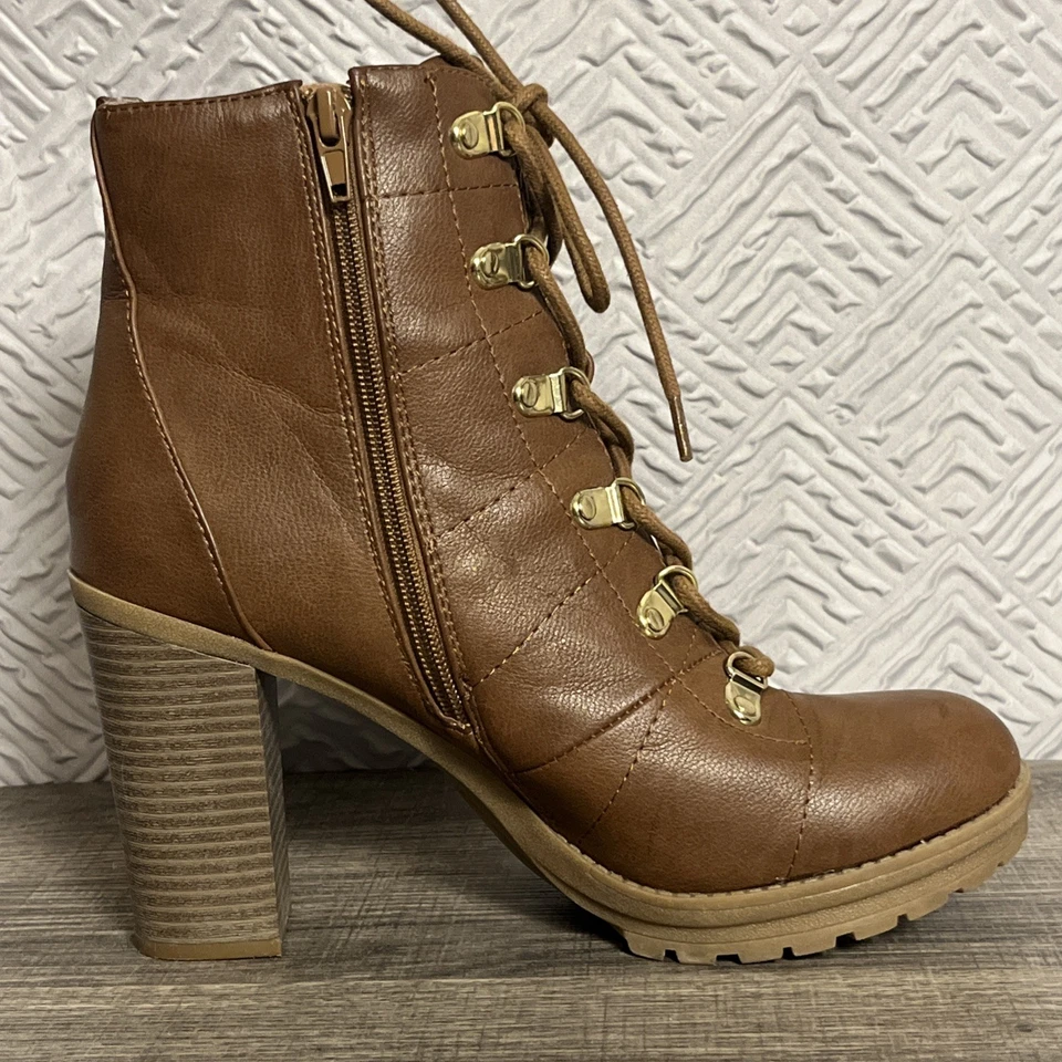 GBG Guess GGJGALLS-C Botas de Combate de Tacón Talla 8.5 Marrón Botines con Cordones y Cremallera Lateral Foto 4 de 4