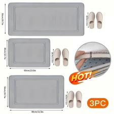 3-Pcs Solid Bathroom Bath Mat Contour Rug Set Non Slip Super Absorbent Quick Dry