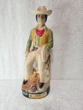 Vtg 1981  Jim Beam Liquor Bottle Cowboy Decanter Barware Whiskey 15” Empty