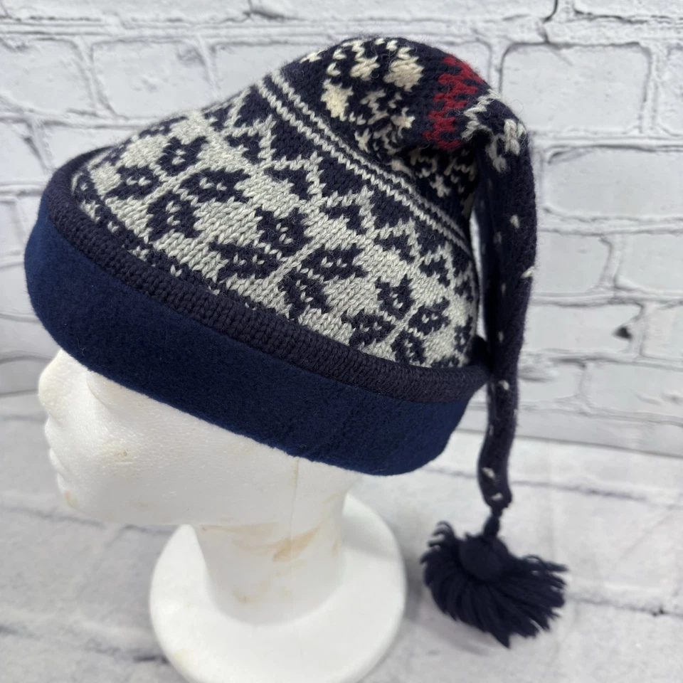 Vintage 90s Eddie Bauer Wool Stocking Cap Beanie Hat Pom Pom Fair Isle USA 9647 - Image 3 of 4