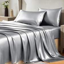 Satin Sheets Queen Size Bed Set - 4 Piece Silky Queen Sheet Set, Luxury Light...