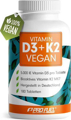 Vitamin D3 K2 VEGAN - 180 Tabletten Mit 5000 IE D3 + 200 Mcg K2 (MK7) - Vitamin 