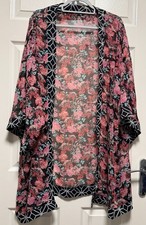 Avenue Kimono Cardigan 24/26 M/L Lightweight Floral Front Open Summer See Throug