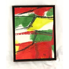 Vintage Abstract Expressionism Acrylic Painting 13"x17" Artist Signed Mitchell