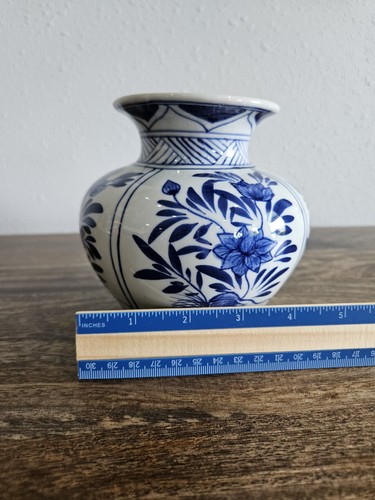 Asiatische Delfter blau und weiß Keramik Vase Blumendesign Thailand 5,5" - Bild 5 von 8