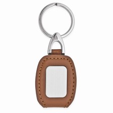 Brown Faux Leather Silver-tone Engraving Plate Key Ring QGM22540