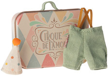 NEW Maileg Little Brother Mouse Clown Outfit w Suitcase Mice Dollhouse Miniature