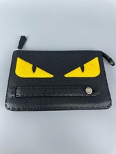 Fendi Bag Bugs grained calfskin Yellow Eye Monster Mini Pouch Clutch bag black