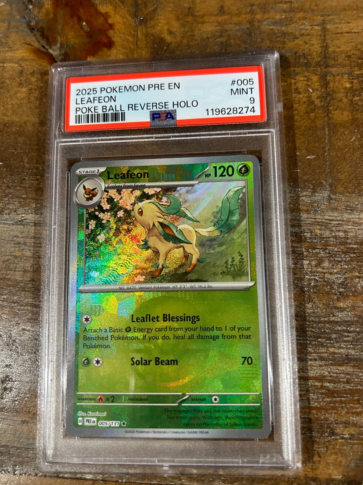 POKEMON 2025 Prismatic Evolutions Pokeball Reverse Holo LEAFEON #005 PSA 9 Mint