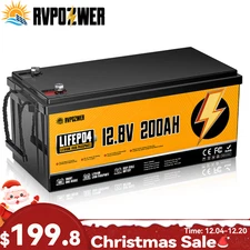 12V 200Ah Lithium LiFePO4 Battery 2560Wh Built-in BMS Deep Cycle Marine RV Solar