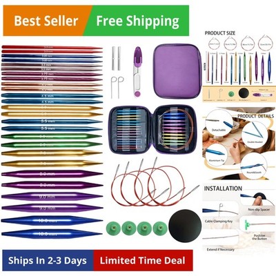 13 Pairs Circular Knitting Needles Set, 4 Inch Aluminum Interchangeable Knitt...