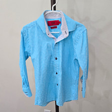 Elie Balleh Modern Fit Boys 7 Blue Solid Long Sleeve Spread Collar Button-Up