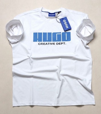 HUGO Men's White Cotton Jersey Logo Graphic Print Short Sleeve T-Shirt