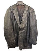Vintage Scully Mens Black Leather Blazer Jacket Size 44 Button-Front