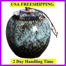 Egant Round Ceramic Keepsake Urn for Human and Pet Ashes - Solid Peacock Blue...