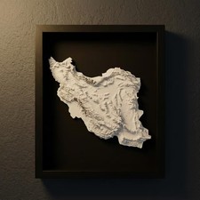 Mappa Iran 3D Wall Art: topografia con cornice in legno nero