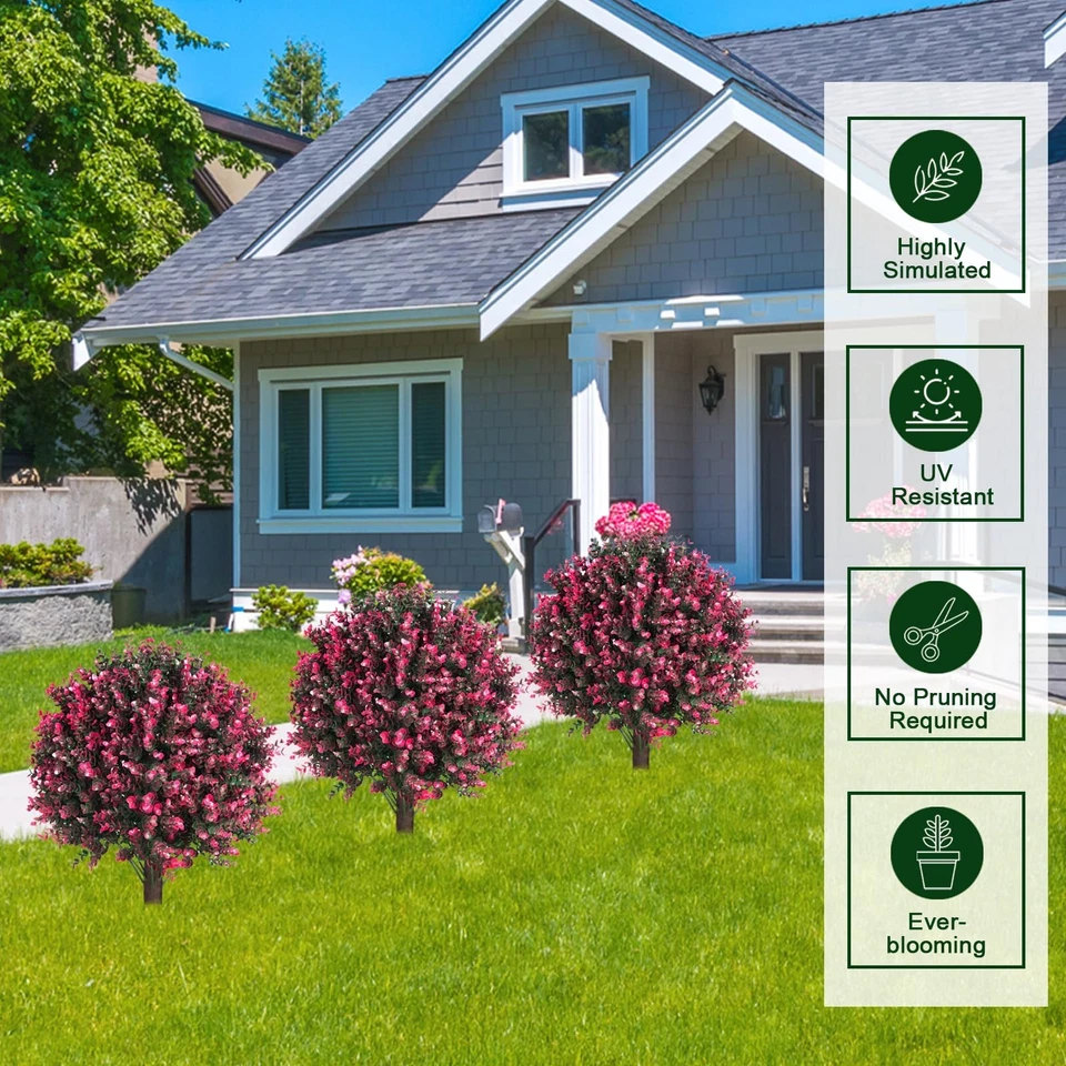 Artificial Rose Boxwood Topiary Ball Bush for Outdoor with Spike, Set of 2 UV... - Image 3 of 4