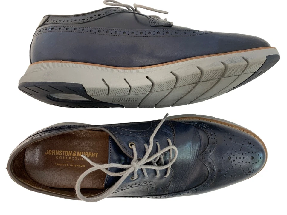 Zapatos Oxford Johnston & Murphy Vaughn Cuero Grano Completo Punta de Ala Azul Marino Talla 10M Foto 4 de 4