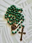 <!--F#f_0-->Vintage Bronze Green Malachite Stone Bead Holy Rosary for Catholic Prayer Gift<!--F/-->