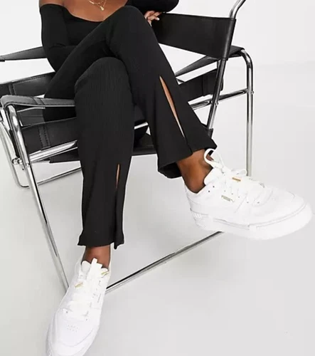 New NWT PUMA Classics Ribbed Women's Slit PANTS Leggings 531614.01 Black Large