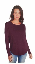 Buffalo David Bitton Womens Ribbed Sleeve Top Shirt (Burgundy, XS) NWT