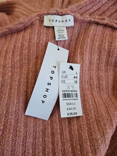 TopShop Cardigan maglione donna lungo rosa maglia slouchy con tasche taglia 12 - Foto 5 di 11